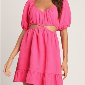 Lulus Aura Pink Puff Sleeve Cut Out Mini Dress